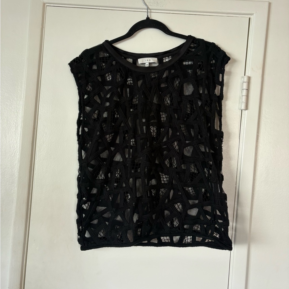 IRO Black Geometric Mesh Olpen Sleeveless Top Size S - Picture 2 of 7